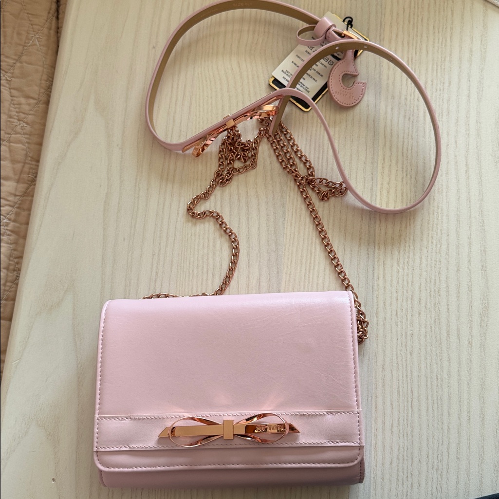 New !!Ted Baker Blush Pink Crossbody Bag With Bow Accent Matching Belt !